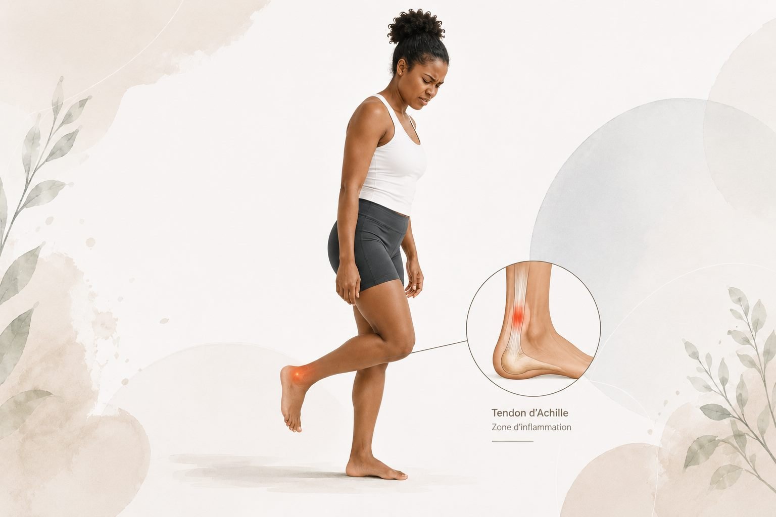 Illustration de tendinite du tendon d'Achille et zone d'inflammation