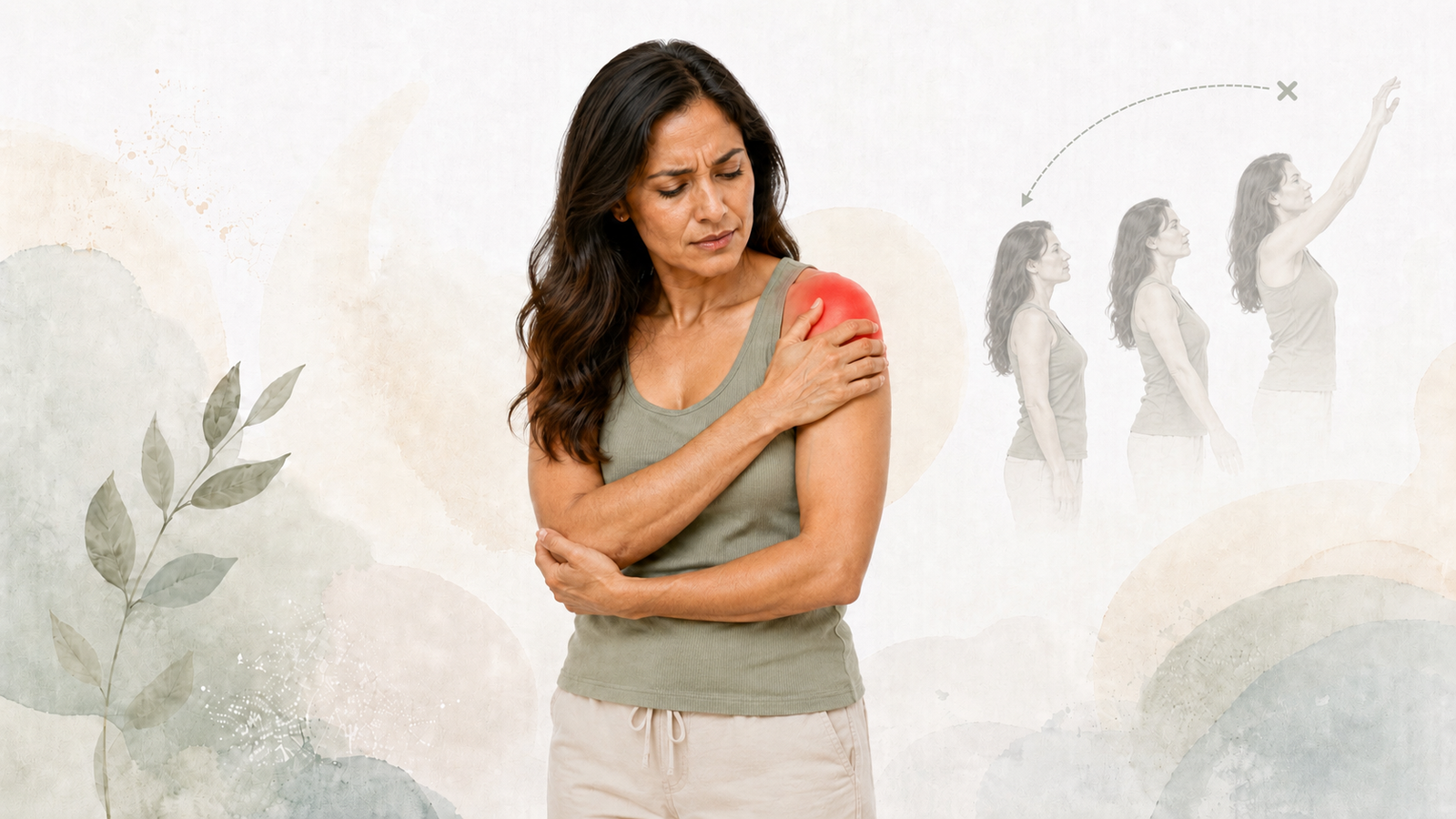 Femme ressentant une douleur à l'épaule et progression douce du mouvement du bras
